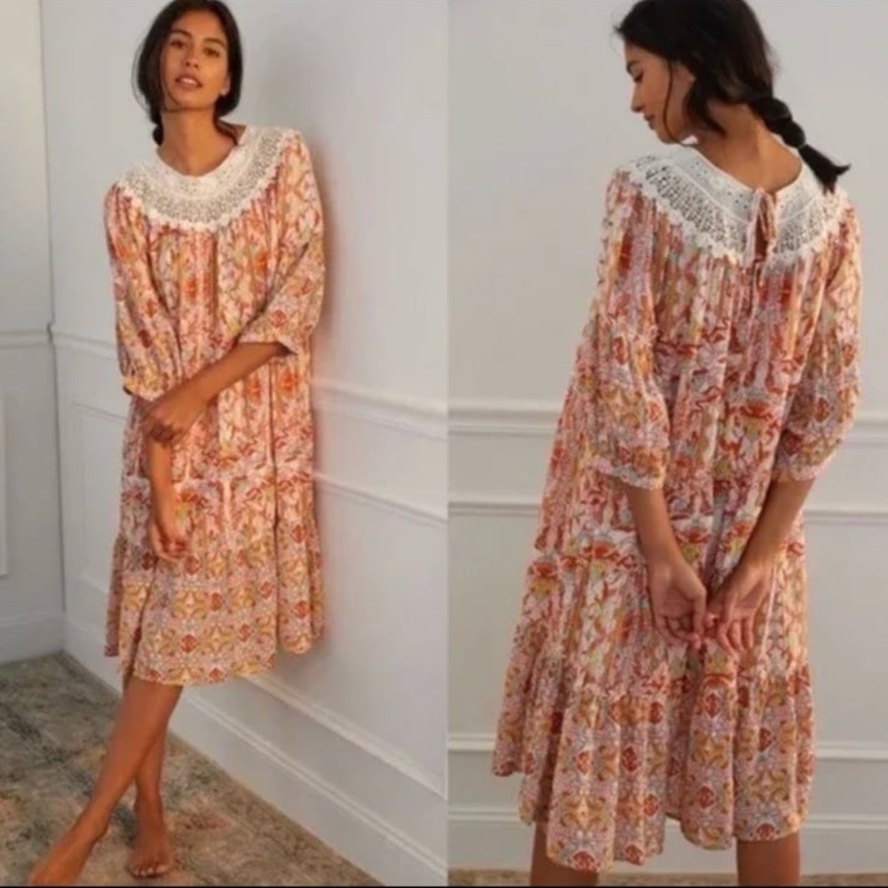 Anthropologie Women's Size XSmall Florence Floral Lace Collar Lounge Dress